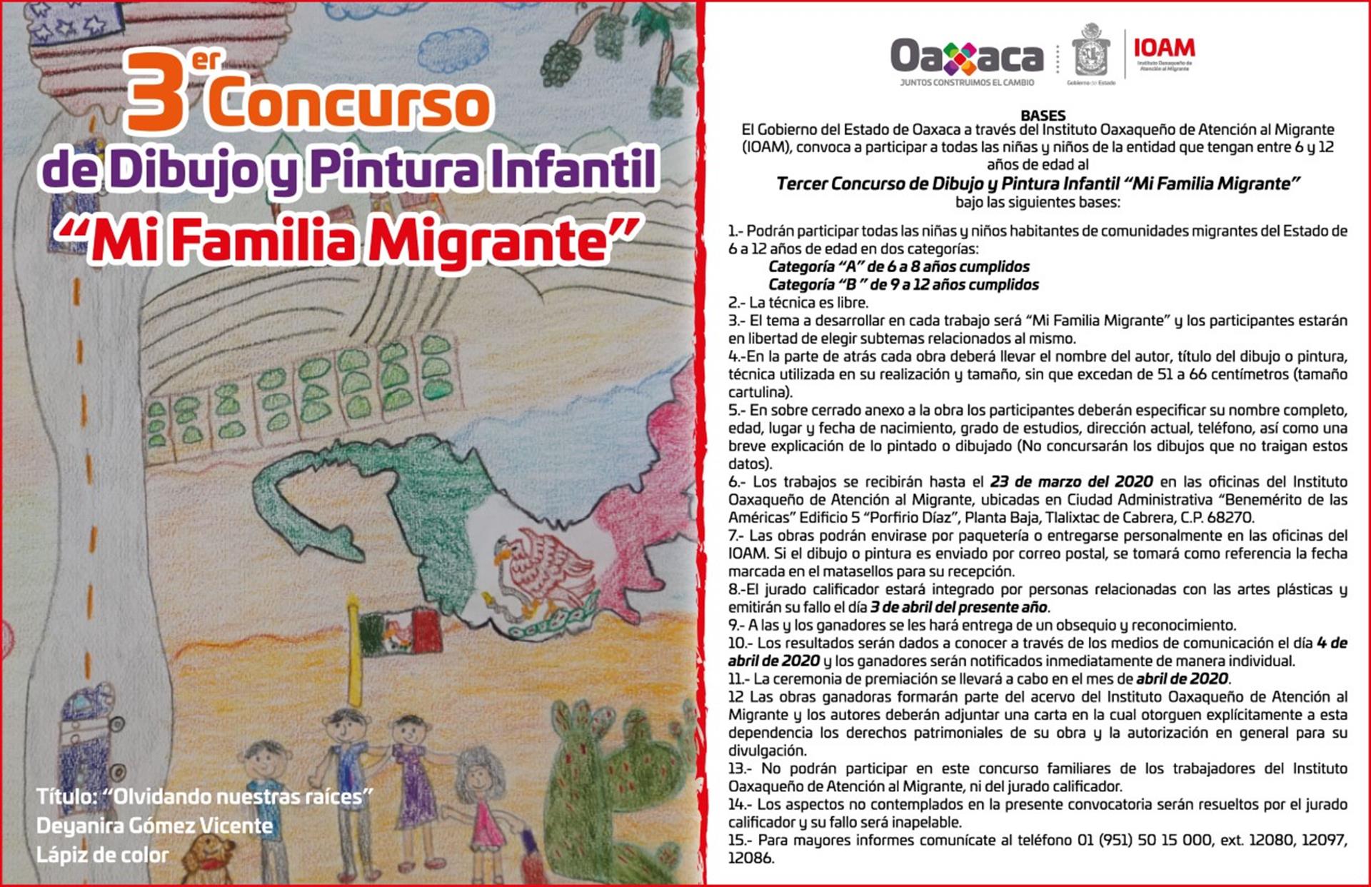 Convoca IOAM al Tercer Concurso de Dibujo y Pintura Infantil “Mi Familia Migrante”