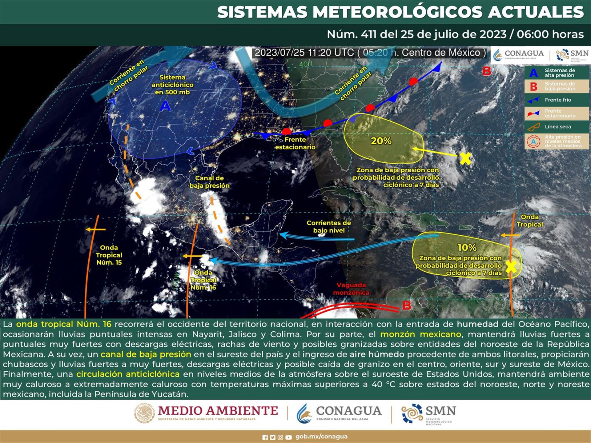 Onda tropical número 16 dejará lluvias moderadas a fuertes en el estado