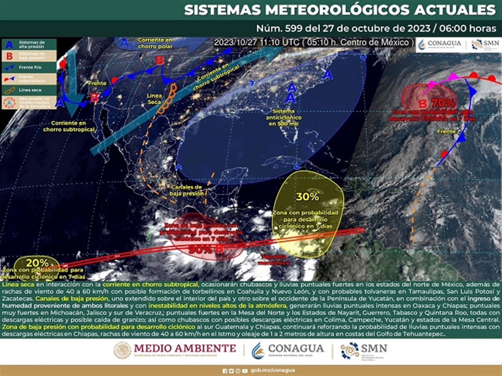 Se prevén lluvias, tormentas y viento en gran parte del estado, informa Protección Civil