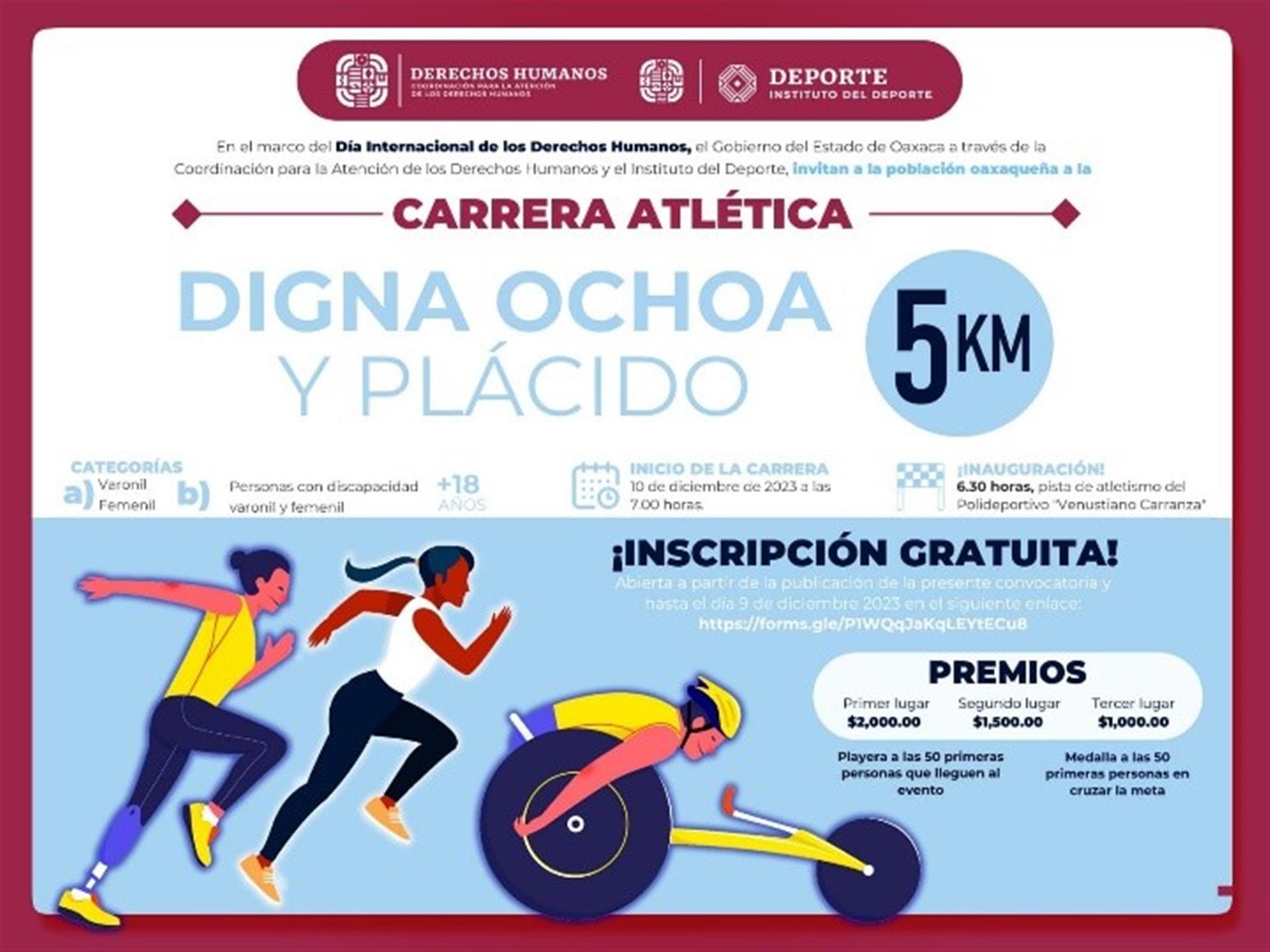 Invitan a participar en carrera atlética Digna Ochoa y Plácido