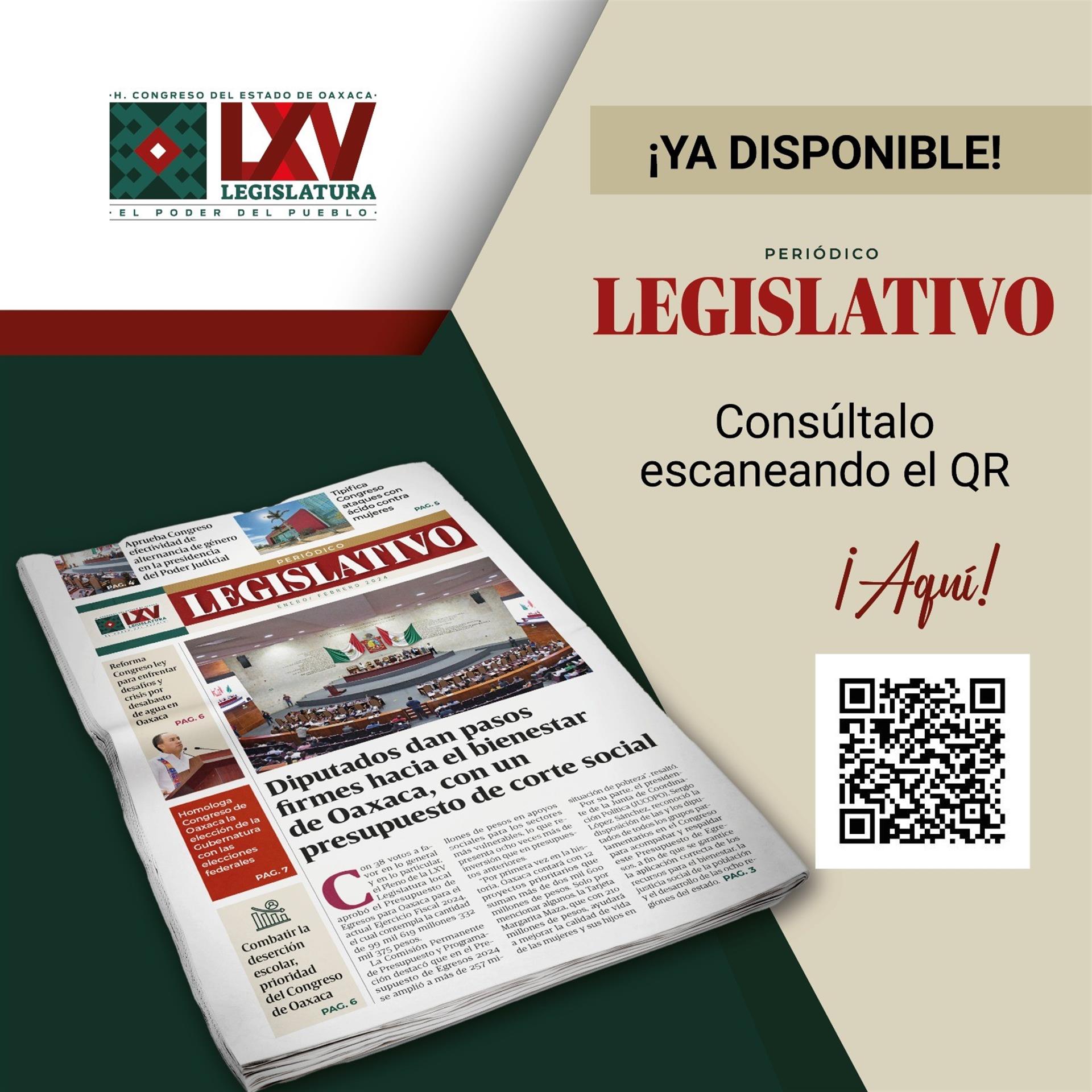 Lanza Congreso de Oaxaca primera edición del Periódico Legislativo