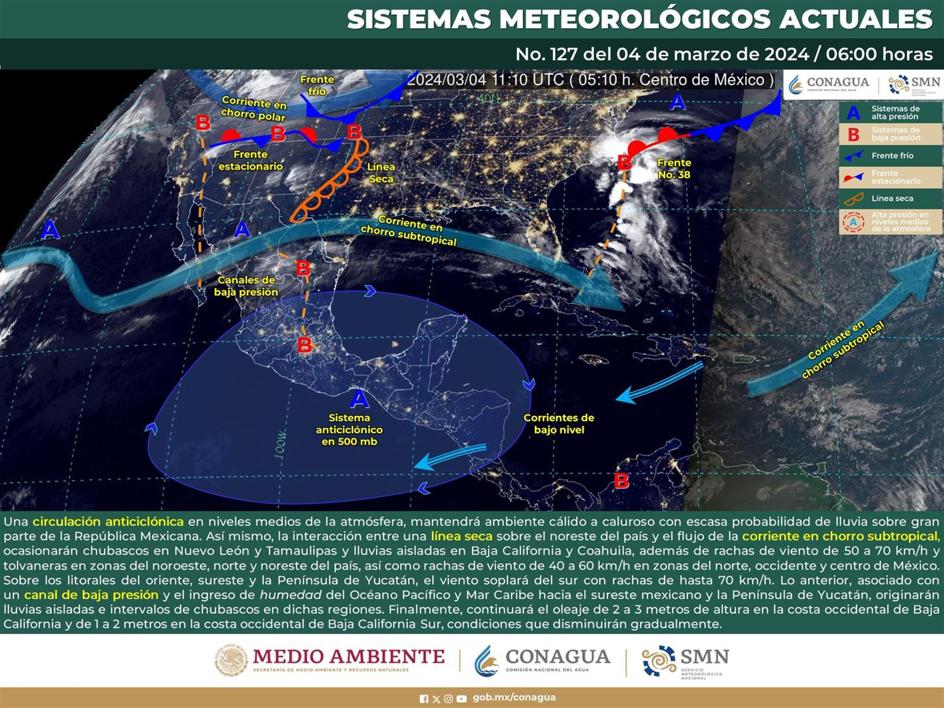 Se esperan radiaciones solares fuertes y rachas de viento en el estado