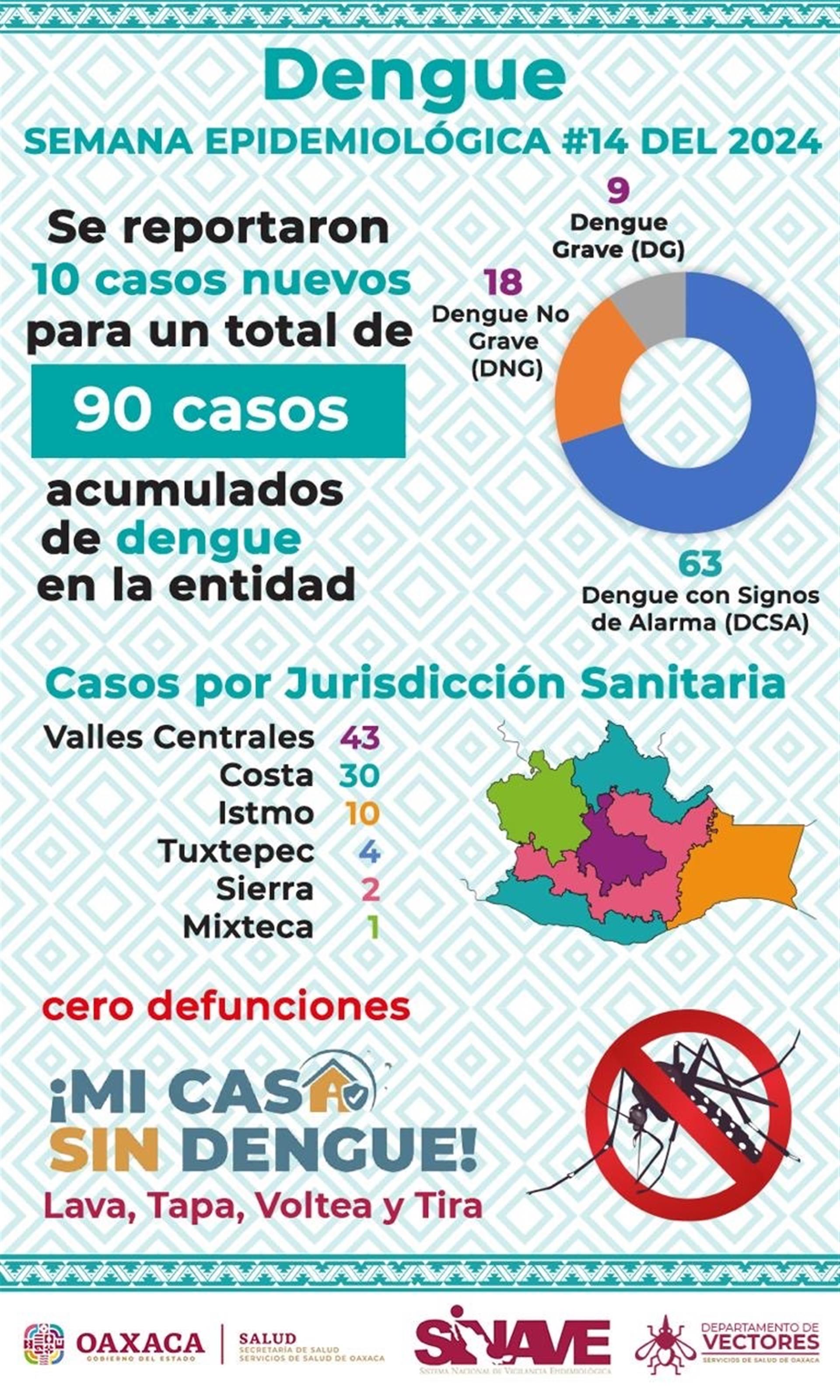 Jurisdicción Sanitaria de Valles Centrales con 48% de casos confirmados por dengue